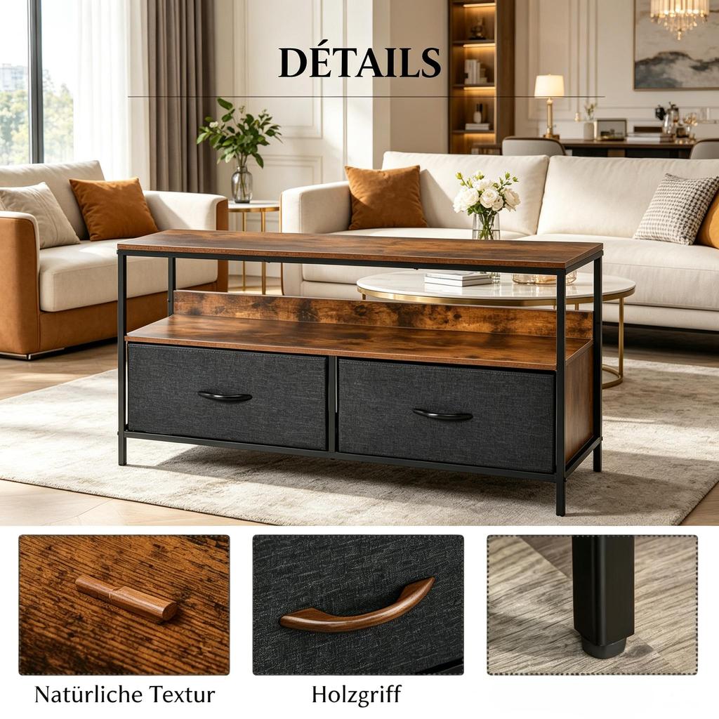 TV Lowboard with Foldable Drawers, Entertainment Center with Open Shelf, Stylish TV Table, Versatile Sideboard (Only with TV Lowboard)