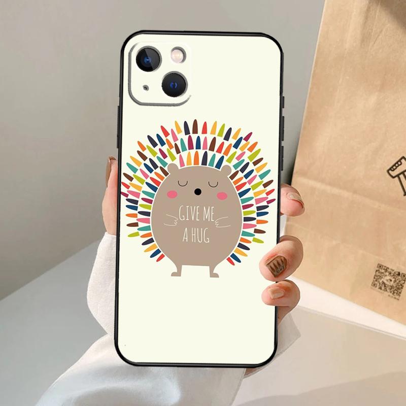 Kawaii Hedgehog Heart Cute Phone Case For iPhone 17 Air 16 15 13 11 12 14 Pro Max 13 12 mini 15 16 Plus 16e Cover Coque