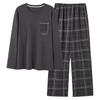 Men's 100% Cotton Long Sleeve & Pants Pajama Set - Korean Style Casual Homewear for Indoor/Outdoor Use