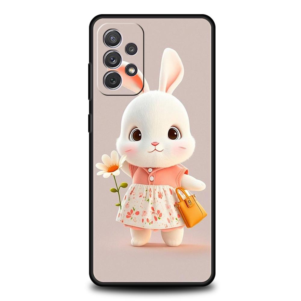 A Cute Rabbit With A Purple Hat Phone Case for Samsung Galaxy A15 A14 A25 A54 A34 A51 A71 A72 A73 A32 A52 A52S A21S 5G TPU Shell
