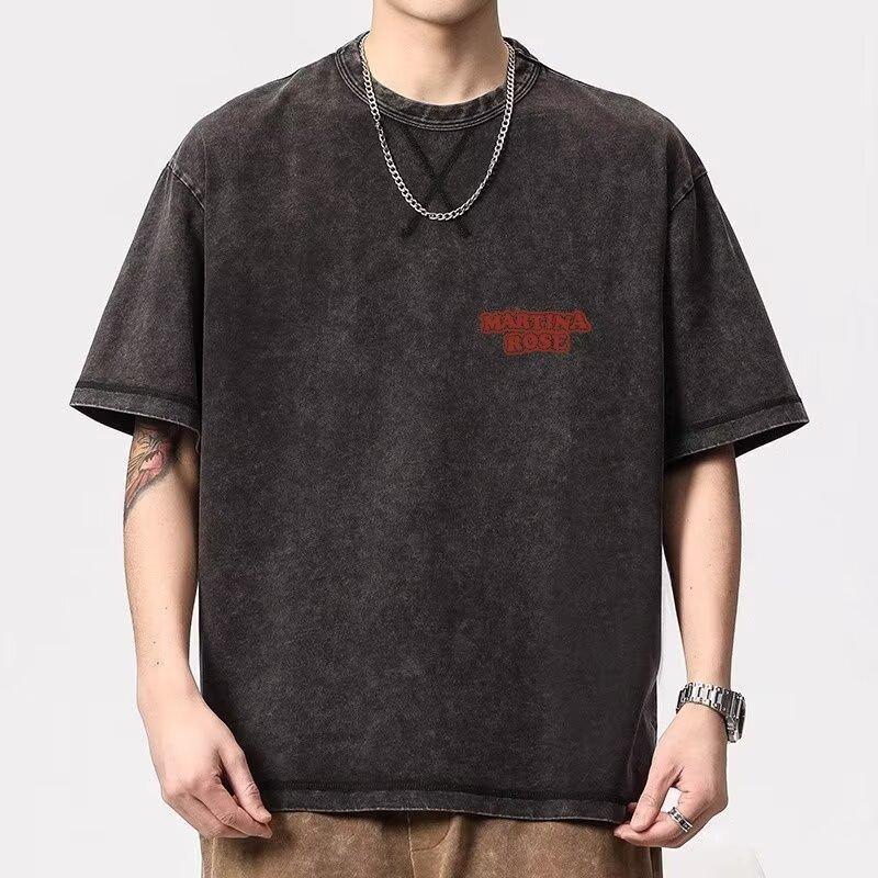 Street Style European and American Retro Poker Print Short Sleeve T-Shirt Couple Outfit Loose Summer Niche Top for Men