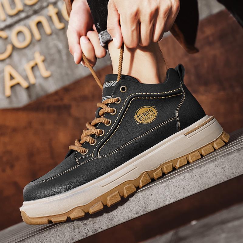 Autumn Winter Classic Brown Shoes for Men High-top Comfortable Platform Shoes Men Lace-up Work Shoes Casual Men Zapatos Hombre