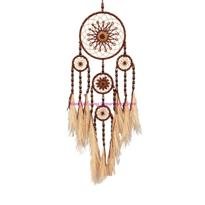  Elegant Macrames Dreamcatchers with Pampas Grass and Wooden Beads Wall Hanging Ornament for Living Room Bedroom Decors