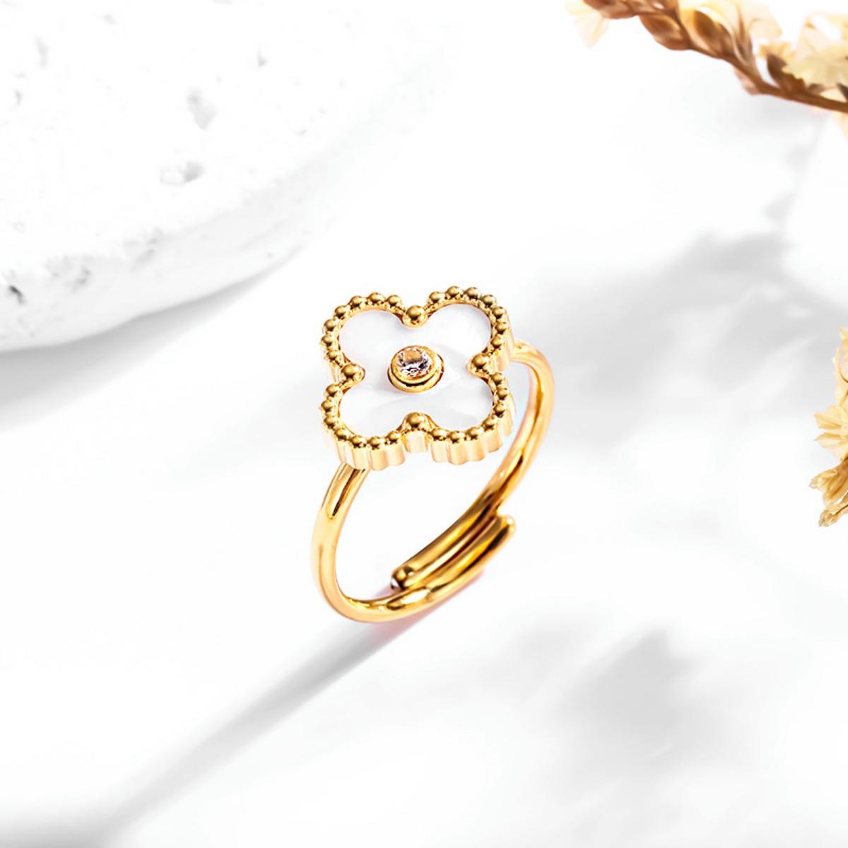 

Модное кольцо с четырьмя листочками клевера не теряет цвет, регулируемое открытие света, роскошное нишевое кольцо с высоким чувством, женское кольцо с цветком