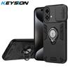 KEYSION Shockproof Armor Case for ZTE Blade A35E Slide Camera Lens Protection Ring Stand Phone Back Cover for ZTE Blade A35E 4G