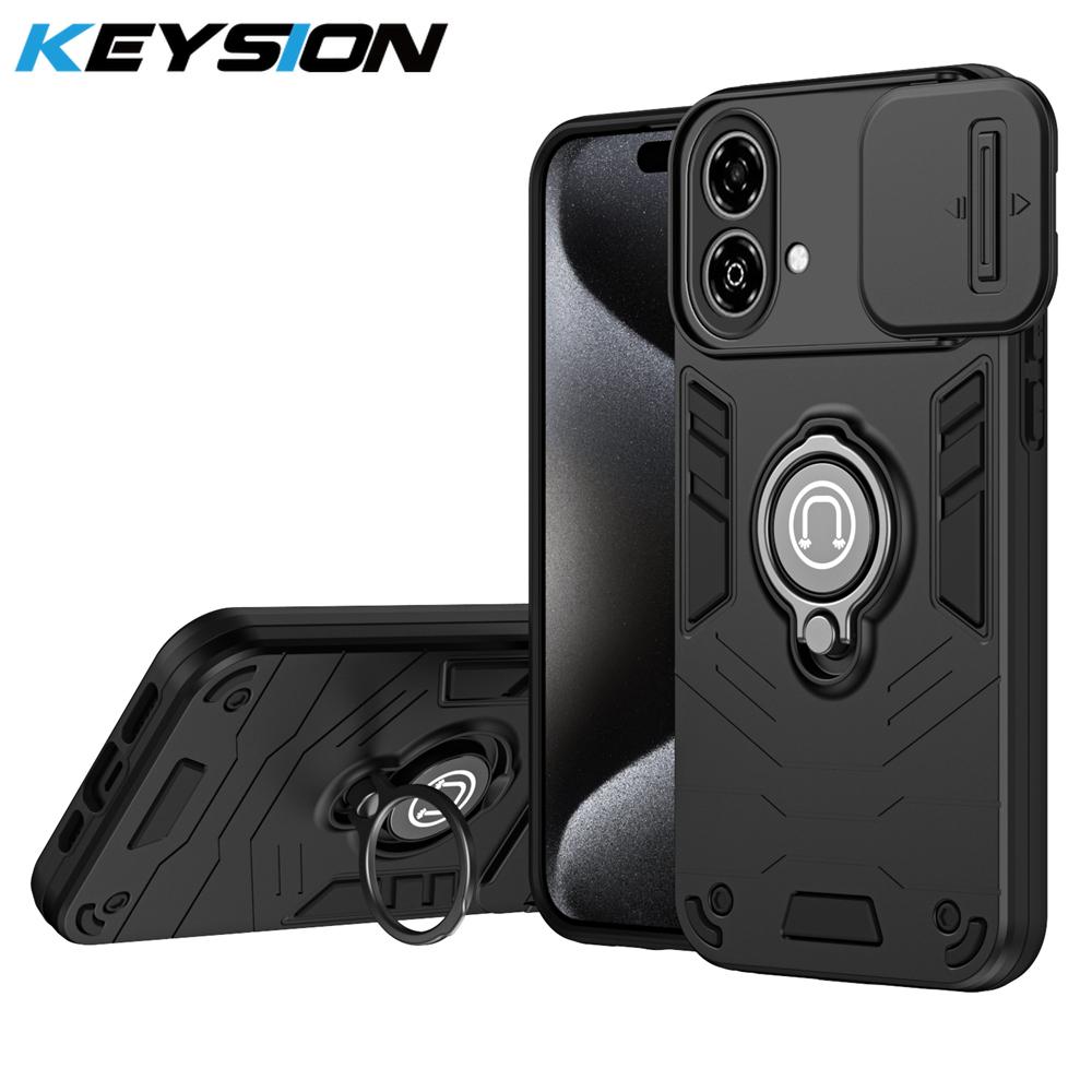 KEYSION Shockproof Armor Case for ZTE Blade A35E Slide Camera Lens Protection Ring Stand Phone Back Cover for ZTE Blade A35E 4G