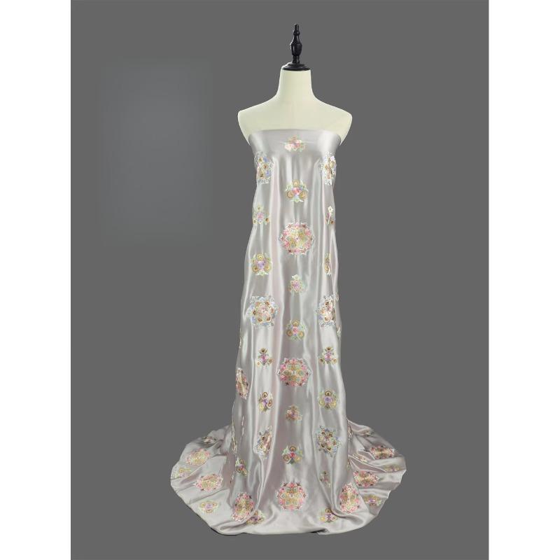 

Chinese Style Koi Baoxiang Flower Embroidery Satin Fabric Cheongsam Traditional Chinese Vest Dress High-End Handmade Fabric 50x147cm