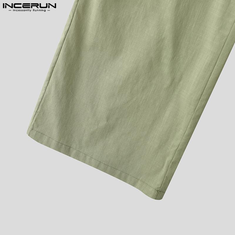 INCERUN Men Zip-Up High Waist Layers Long Trousers Casual Pants