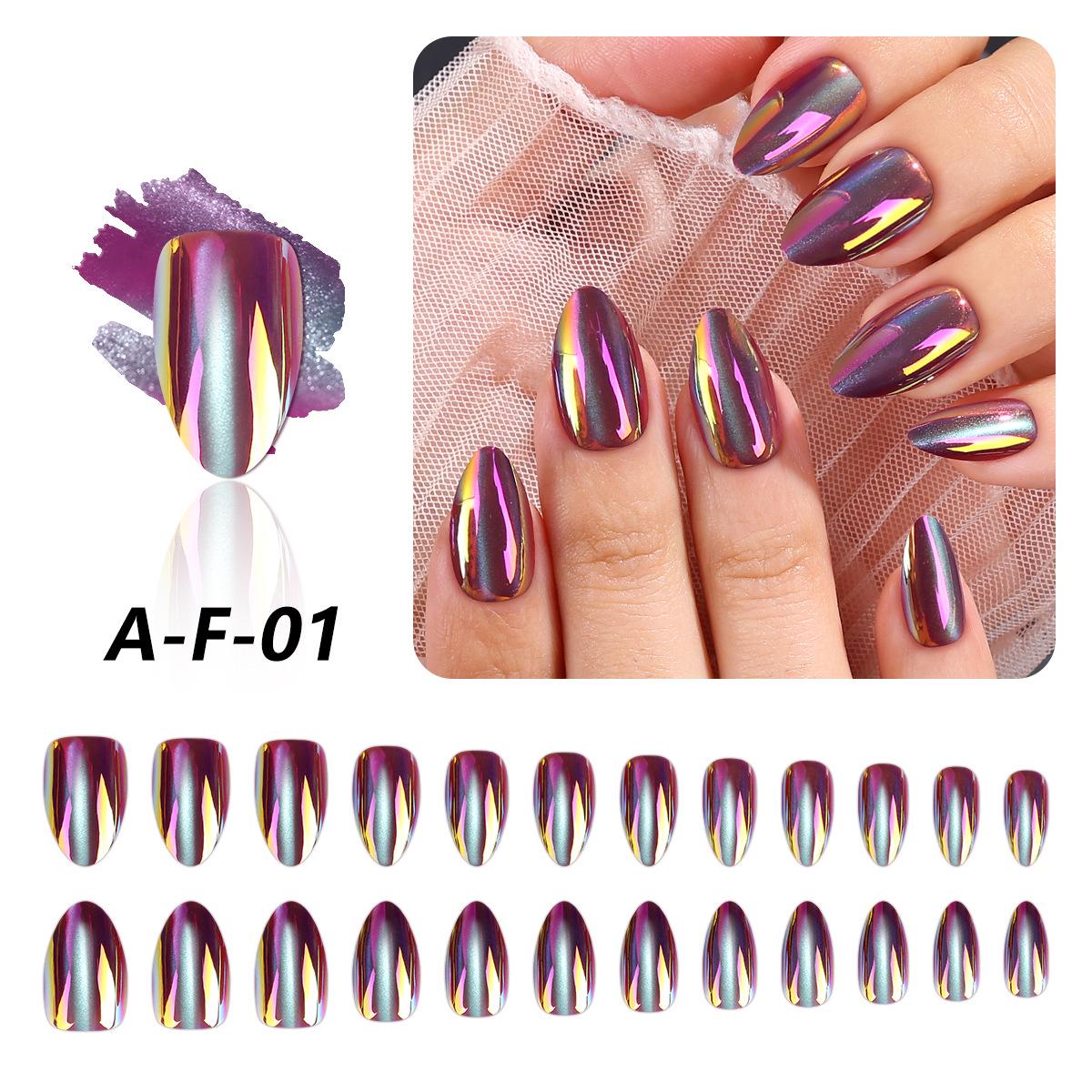 Iridescent Cat Eye Electroplated Nail Tips, Finished Manicure Set of 30
