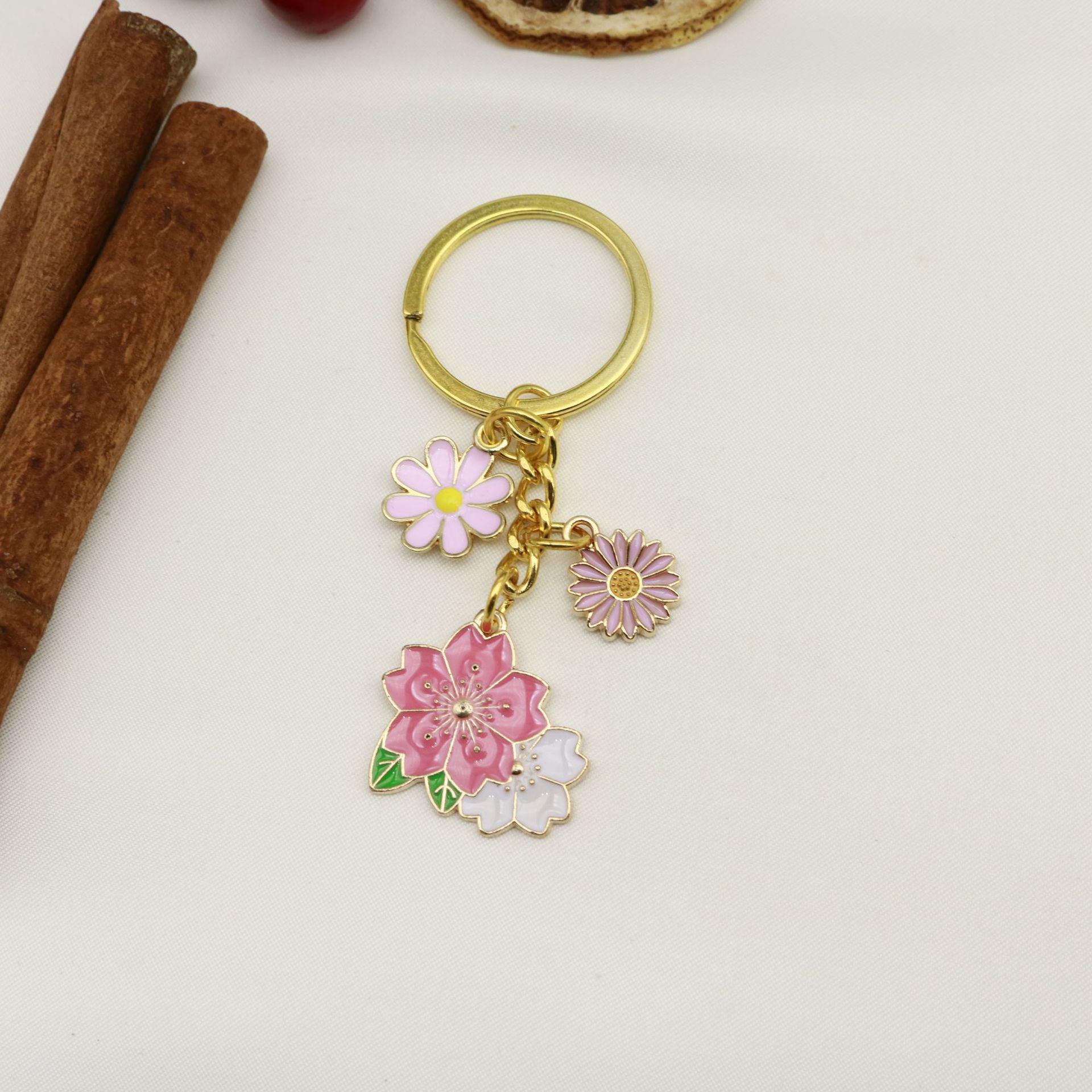 Cherry Blossom Butterfly Floral Enamel Keychain Charm