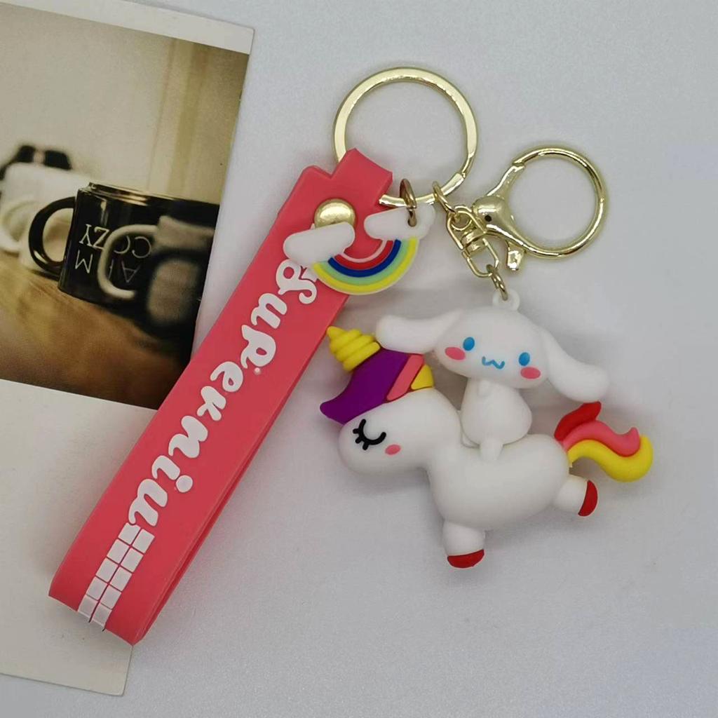 New Creative Cartoon Colorful Horse Mingchuang Sanrio Kuromi Pudding Dog My Melody Doll Keychain Bag Car Keychain Accessory