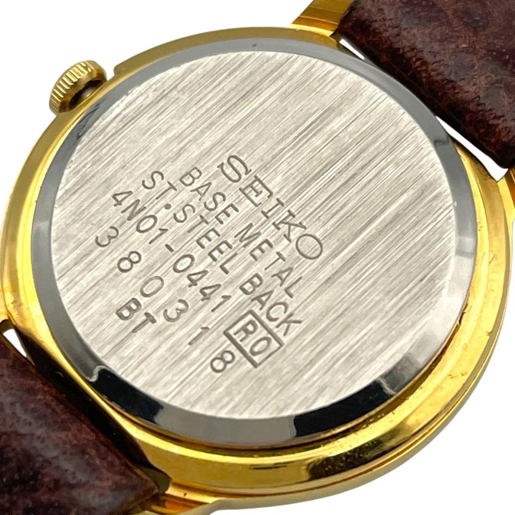 Used Working/New Battery Seiko SEIKO 4N01-0441 Quartz Analog 3 Hand Watch Gold Ladies Vintage Round Rare [d8]