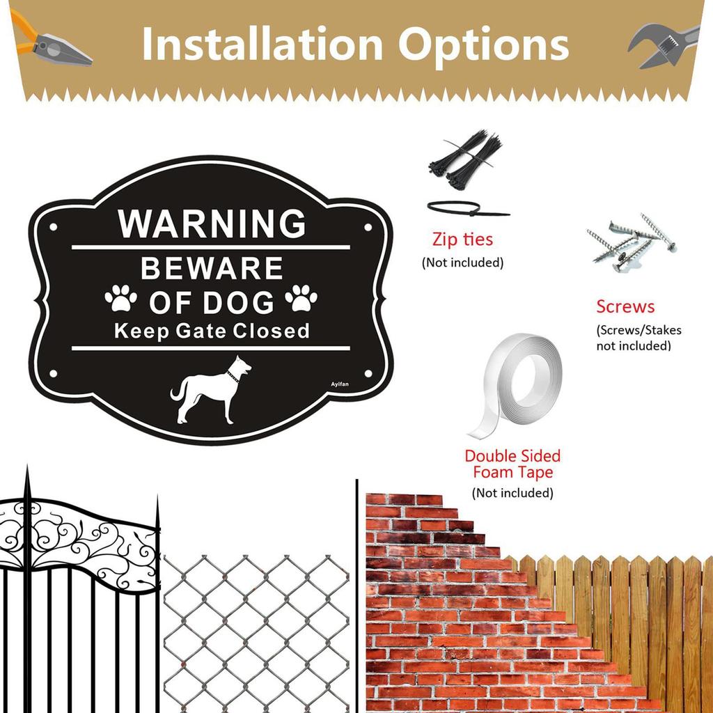 Caution Dog Warning Sign 10x8 Inch Aluminum Metal Anti-Rust Fence Dog Signs Gardening Supplies For Yard Patio Lawn Outside