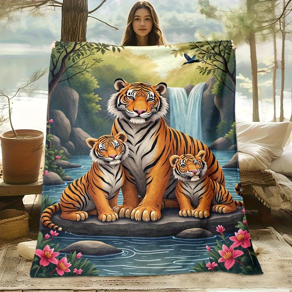 Coperta decorativa accogliente con stampa Tigre Giungla in pile peluche Decorazione Coperta per divano Letto Regalo per la casa Soggiorno Accento