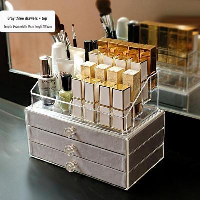 High-End Schmuck- & Kosmetik-Organizer: Schubladenbox mit großer Kapazität mit Ohrringhalter & Lippenstiftaufbewahrung