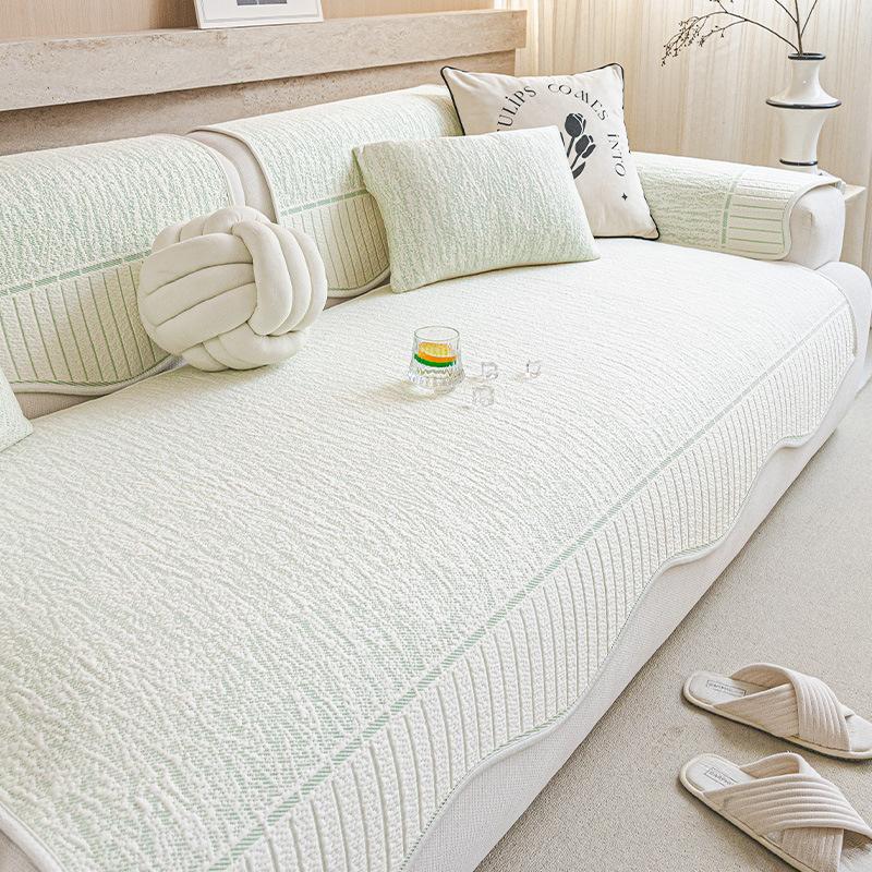 New Cool Bean Sofa Cover Summer Ice Silk Mat Cream Style Sofa Seat Cushion Universal Non Slip Machine Washable Sofa Cover