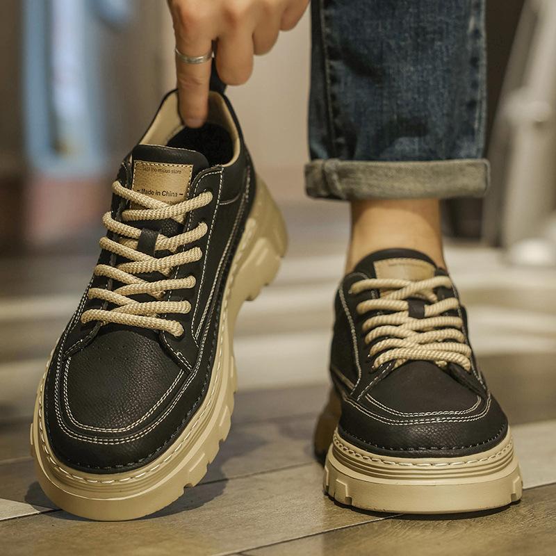 Shoes Winter British Style Retro Board Shoes Casual Leather Shoes Genuine Leather Waterproof Non-slip Heightening Martin Shoes