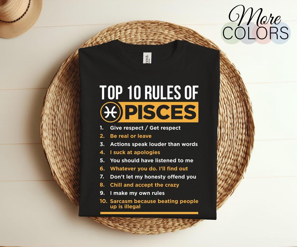 10 Rules of Pisces Horoscope Zodiac Astrological Sign T-Shirt, Born On February 19 and March 20 Gifts, Pisces Birthday, Christmas Present,