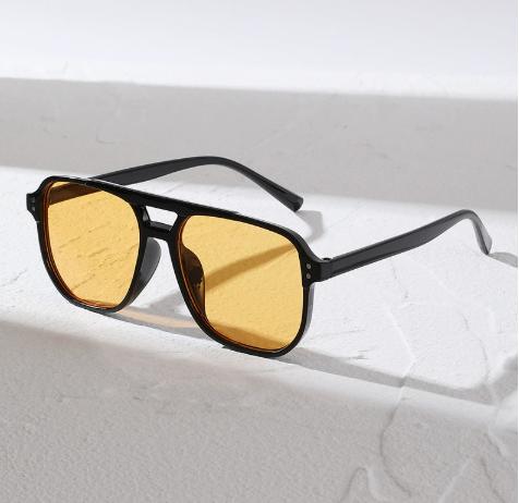 Retro Double Sunglasses with Orange Tinted for Men and Women - Black