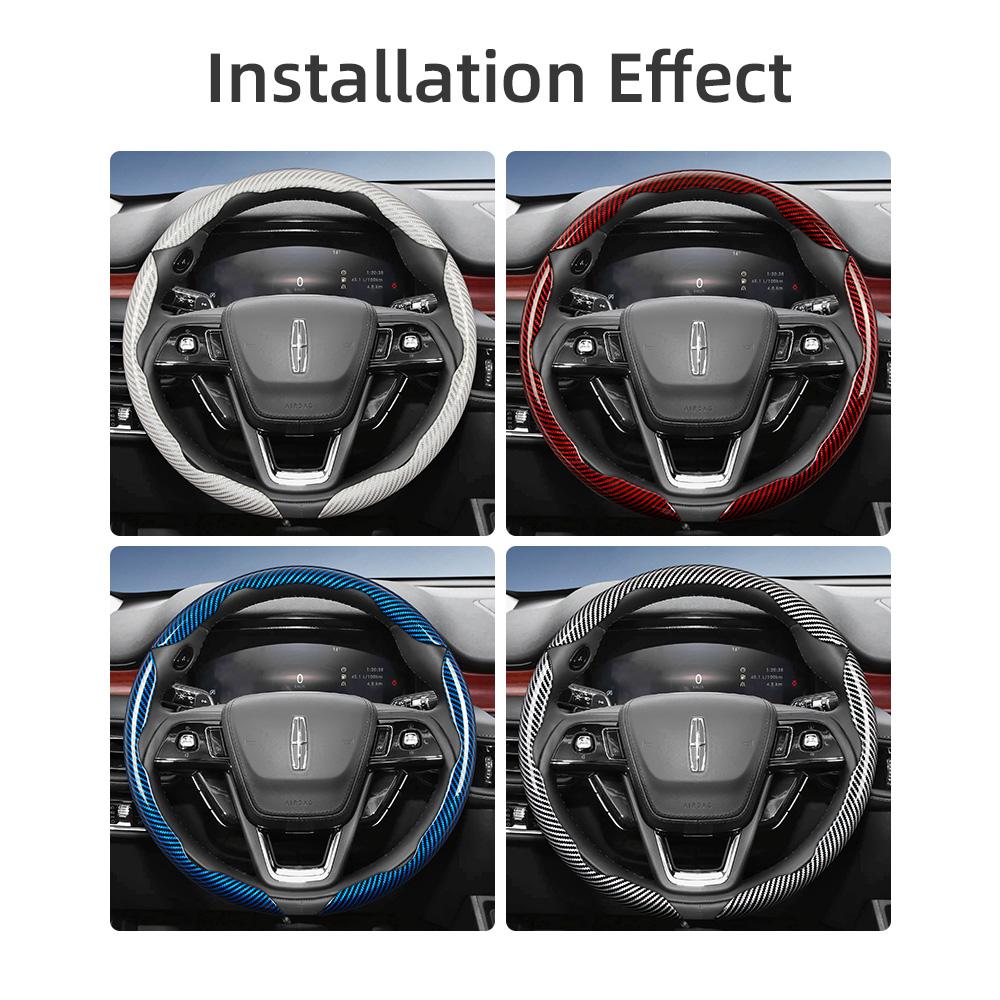 Suitable for Lincoln Carbon Fiber Texture Steering Wheel Cover with Segmented Quick-Release Design, Durable, for Models Such As