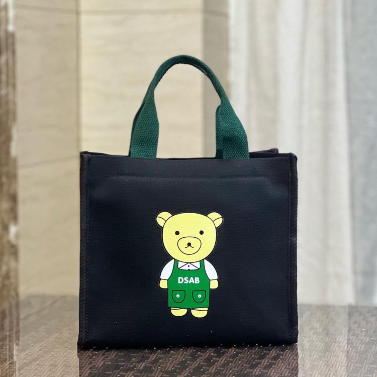 Cute Bear Canvas Lunch Tote - Large Capacity Bento Bag for Students & Moms