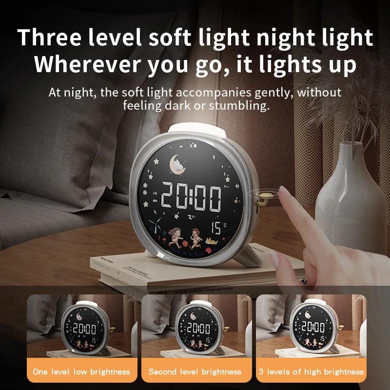 LED Alarm Clcok Digital Clcok LCD Screen Week Temperature Display Snooze Brightness Adjustable Voice Control Table Clock