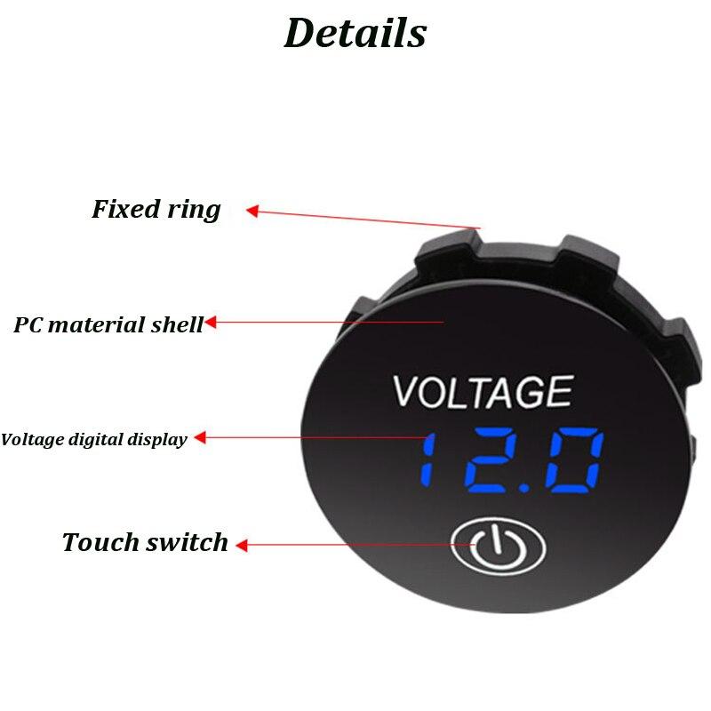 DC 5V-48V Mini Round Waterproof Motorboat Motorcycle LED Panel Touch Switch Digital Voltmeter Tester Monitor Display Voltmeter