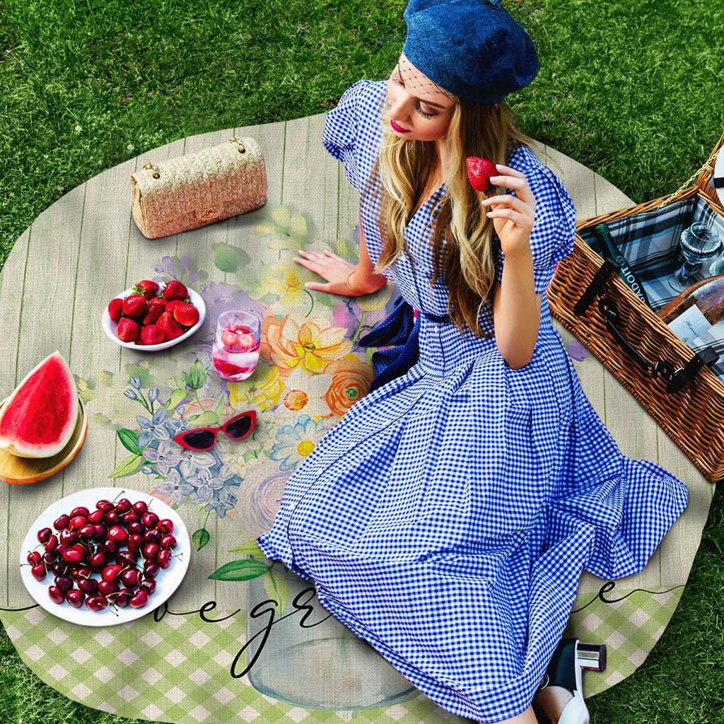 Frühling Blumen Aquarell Plaid Runde Tischdecke Wasserdichte Tisch Abdeckung Für Hochzeit Party Dekoration Esstisch Abdeckung