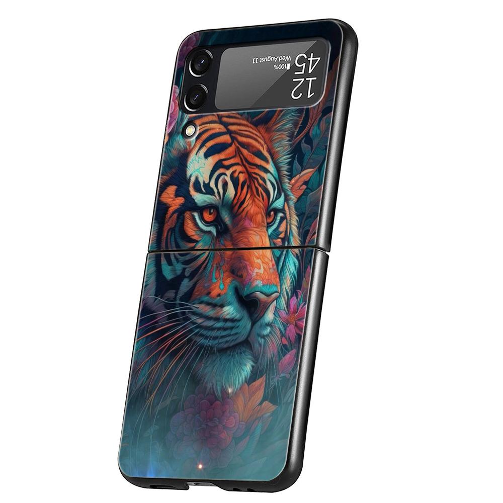 Animal Tiger Hard PC Phone Case For Samsung Galaxy Z Flip 6 5 4 Black Cover For Galaxy Z Flip 3 Foldable Shockproof Capas Fundas