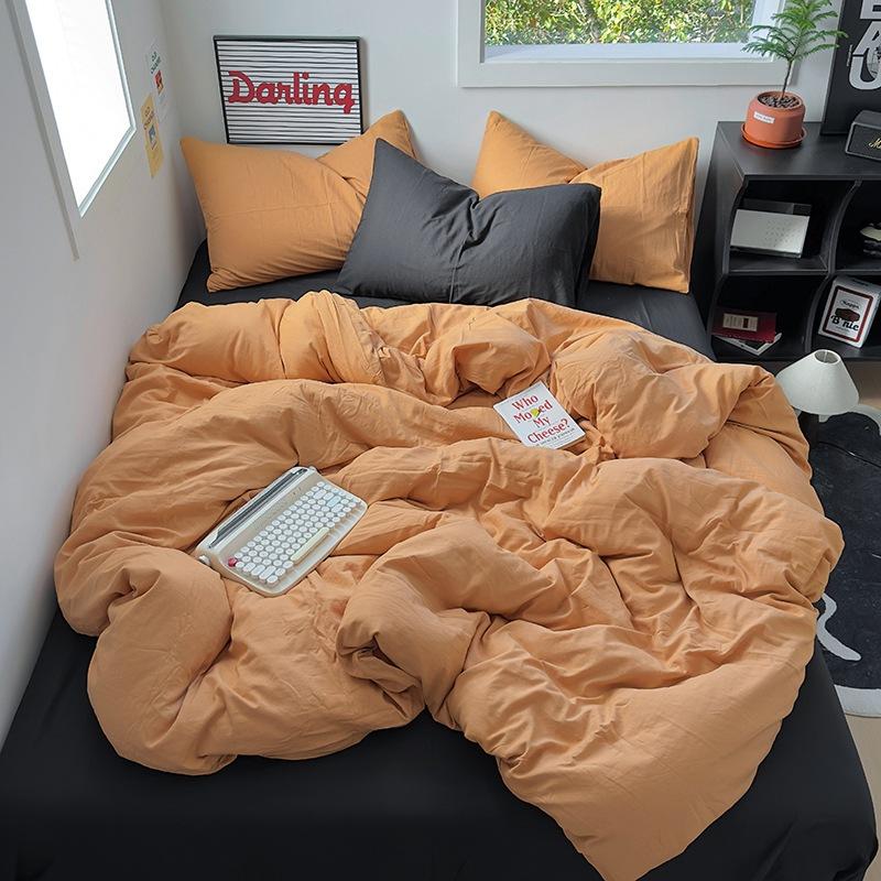 Washed Solid Color Bedding Set, Bed Sheet Pillowcase, Quilt Cover, Four-piece Set, Three-piece Set.