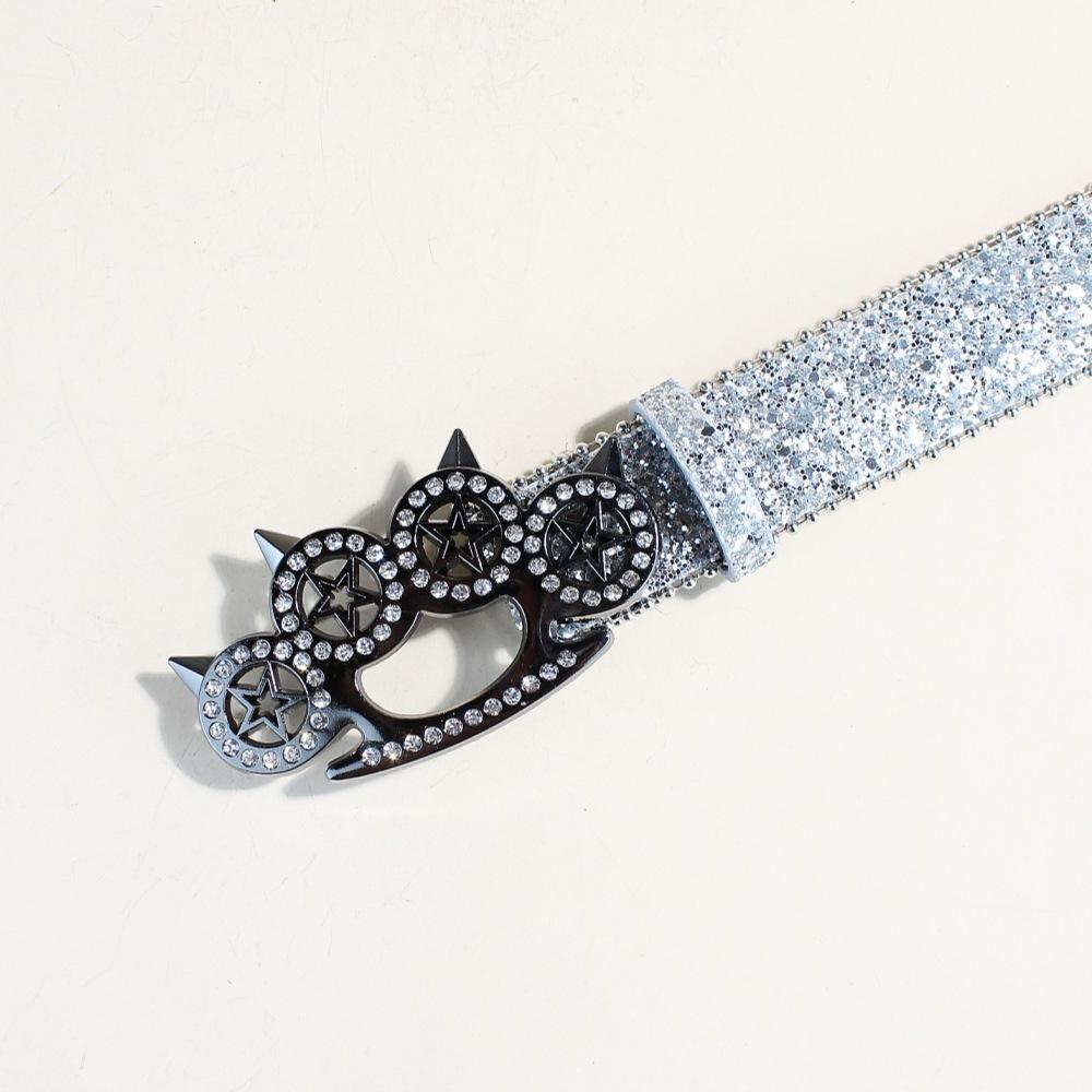 Original Rhinestone Tiger Claw Buckle Belt Shiny Series Punk Decorative Women'S Belt Yabi Decorative Belt Women