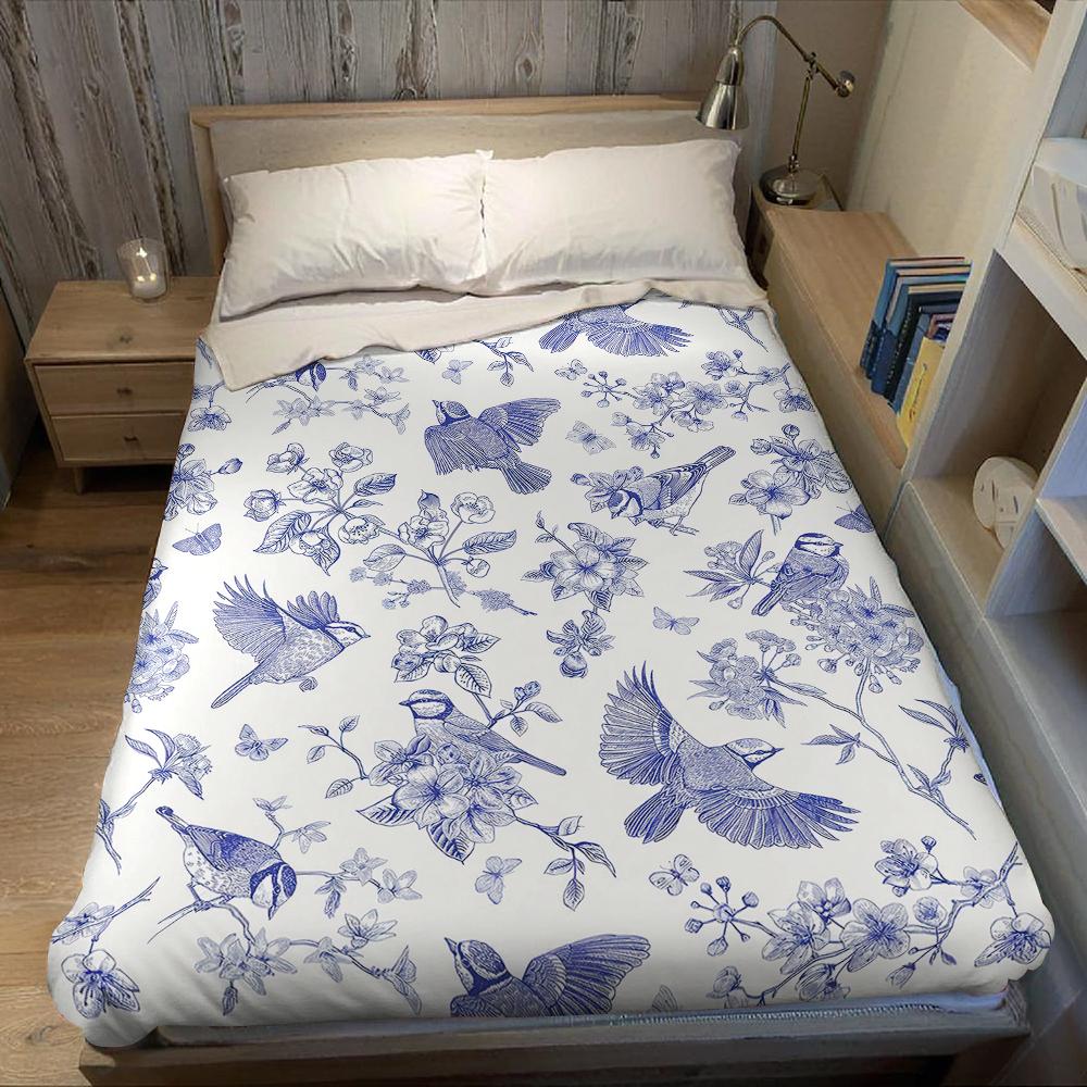 Indigo Bird & Bloom Flannel Blanket Warm Soft Halloween Christmas Couch Warm Cozy Decorative Decor Gift for All Season