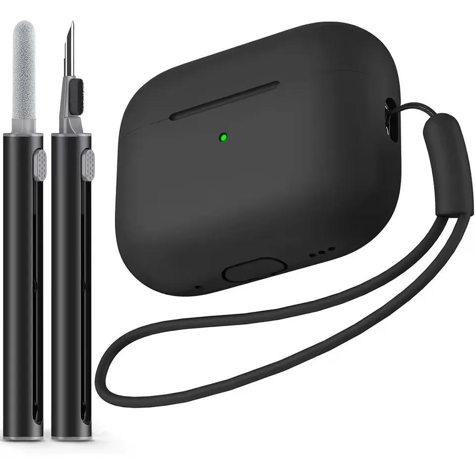 

Чехол для Airpods pro 2 с набором для чистки Мягкий силиконовый защитный чехол для Apple Airpods pro 2-го/1-го поколения чёрный