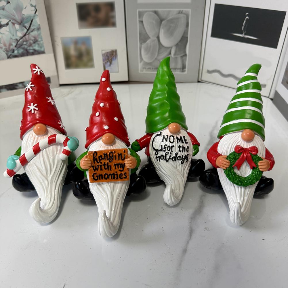 Small Gnome Statue Whimsical Christmas Gnome Figurine Resin Statue Ornament for Home Office Decor Cartoon Sitting Faceless Dwarf