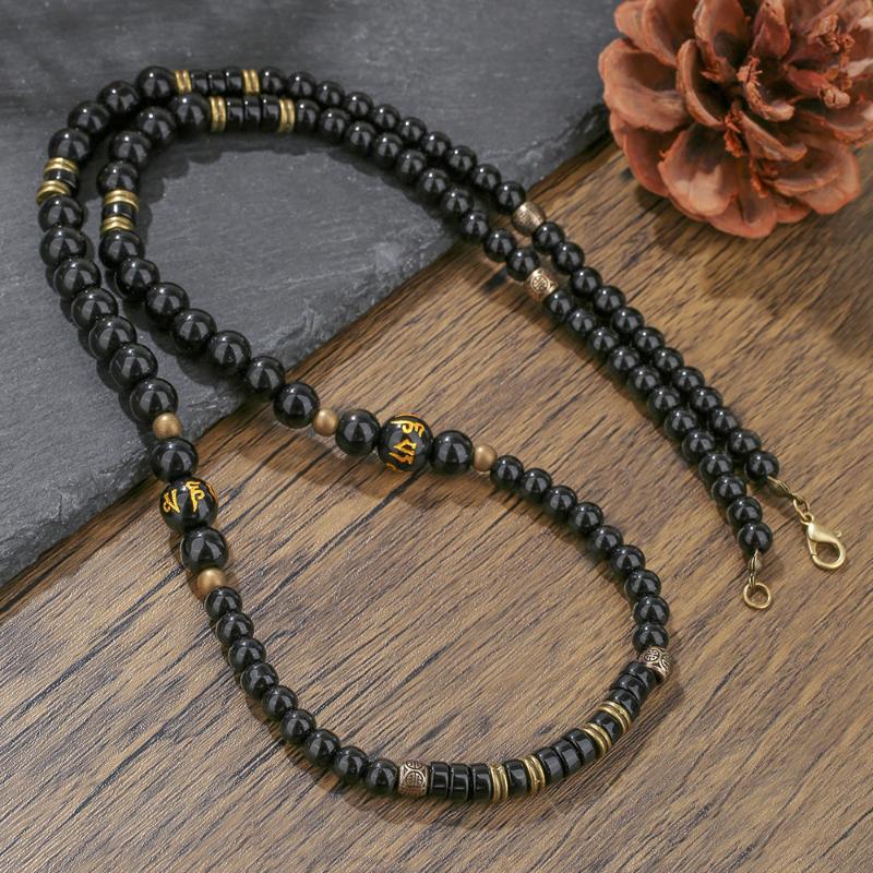 Men'S Layered Wood Walnut Bead Necklace European American Style Hiphop Vintage Long Chain Stackable Bohemian Accessories