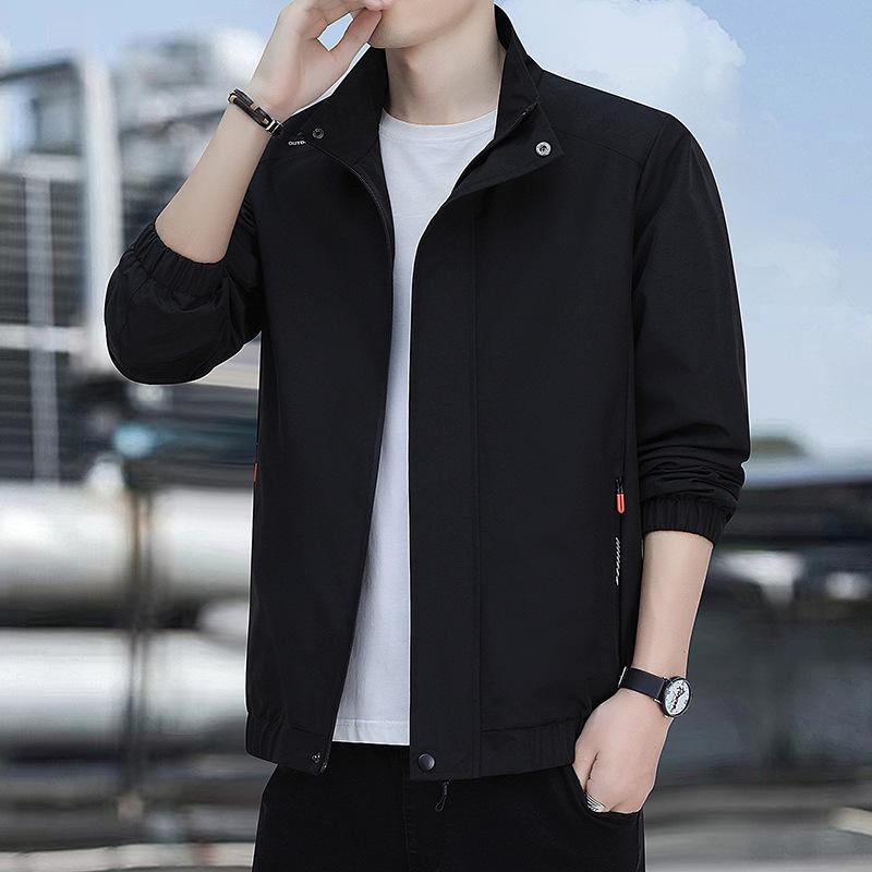Men's Trendy Stand-up Collar Casual Jacket - Spring/Autumn 2024, Youth Thin, Plus Size.