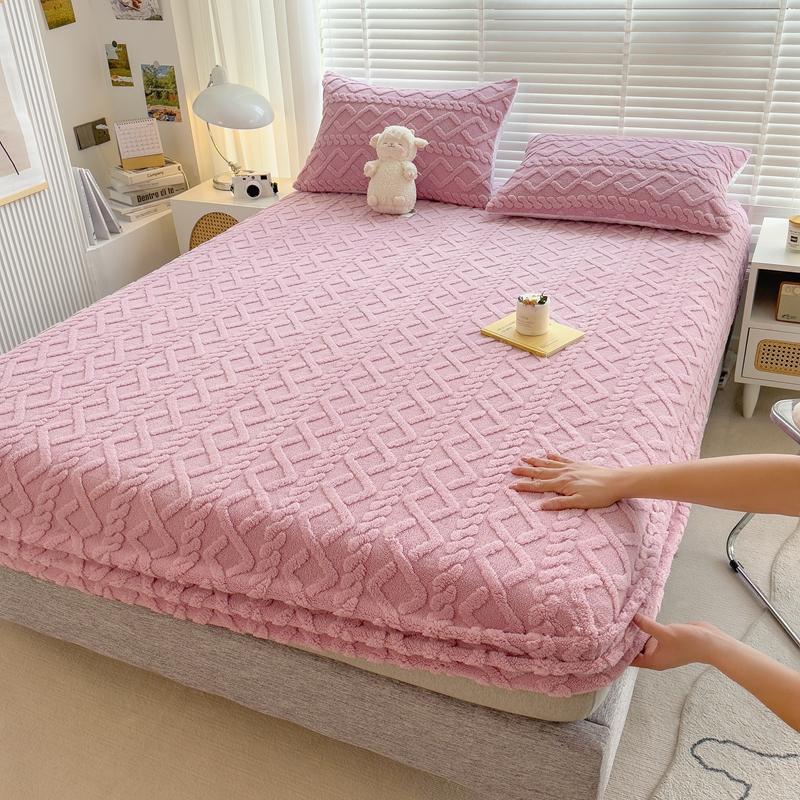 Bonenjoy Plush Bed Sheet for Winter Warm Bed Cover Queen/King Size Coral Fleece Thick Fitted Bed Sheet Drap Housse 180x200cm