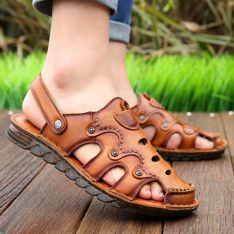 

Baotou leather sandals men s summer non-slip beef tendon soles beach shoes first layer cowhide dual-purpose men s driving cold slippers outside 44