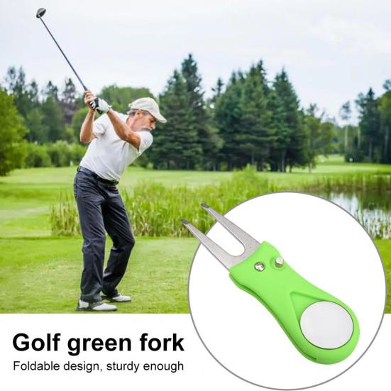 Herramienta para arreglar chuletas de golf plegable, herramienta para reparar chuletas con marcador de bola magnético, robusta de acero inoxidable, horquilla para golfistas