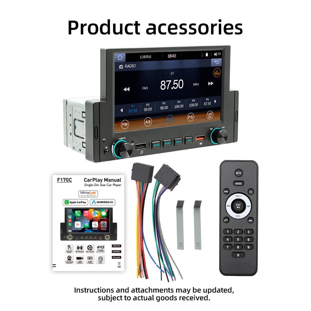 6.2 Inch 1Din Wire&Wireless CarPlay Android Auto Screen Radio Car Stereo BT MP5 Car Play 2USB Audio System Car Accessories