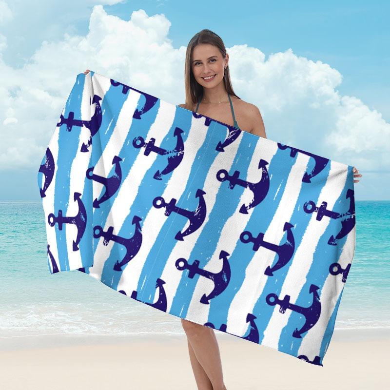 

Tropical Green Leaf Beach Towel Black White Geometric Polyester Bath Towel Quick Dry Sand Free Summer Pool Travel Swim Blanket W40*H60(CM)