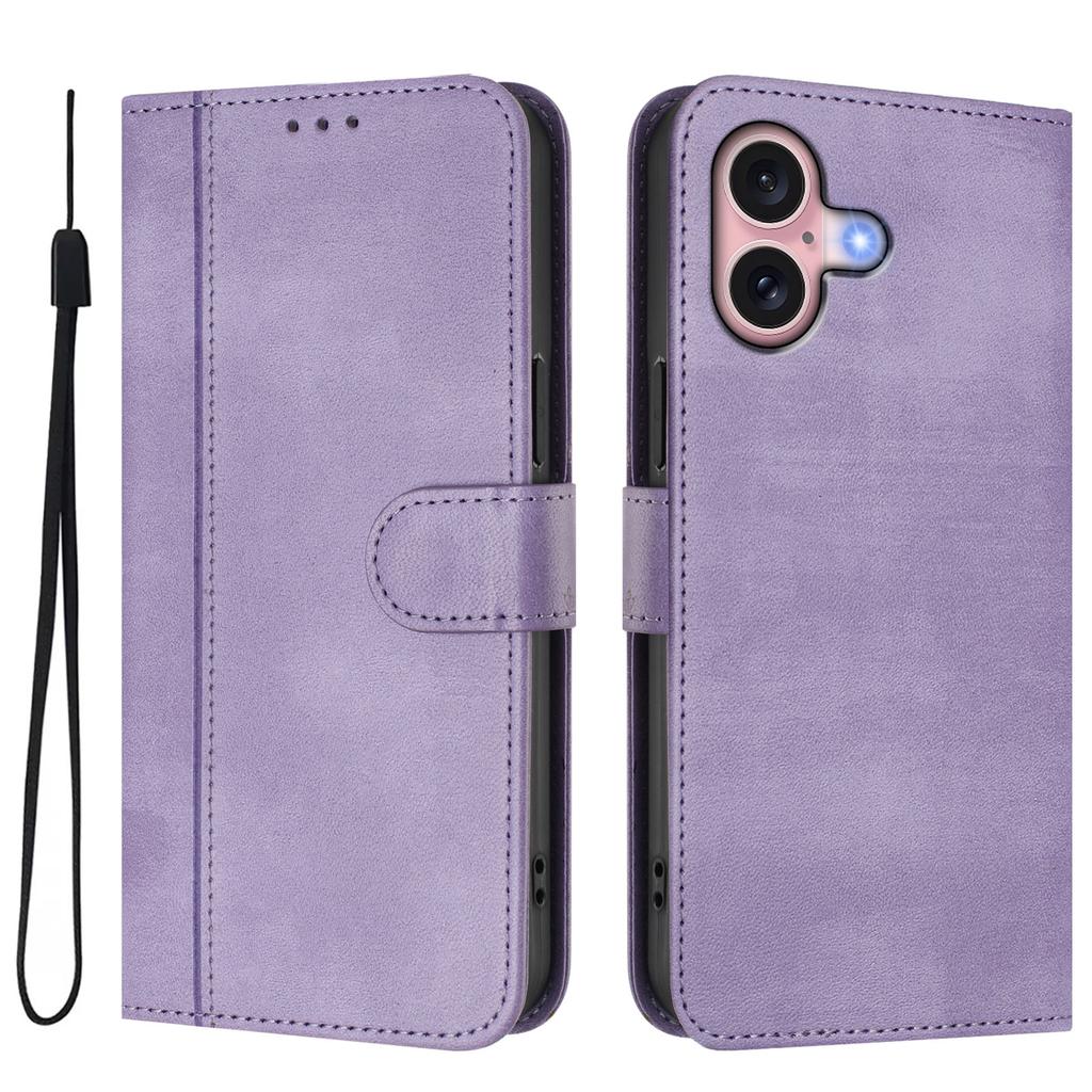 For iPhone 16 Cases Wallet Stand Retro Texture Leather Phone Cover with Lanyard