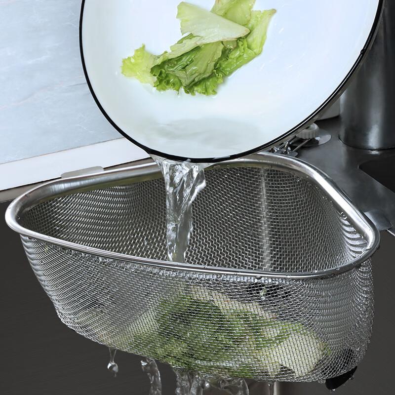 Baijie Triangular Sink Strainer, Stainless Steel Kitchen Utensil, Multifunctional Drain, Food Waste Collector, Storage Rack
