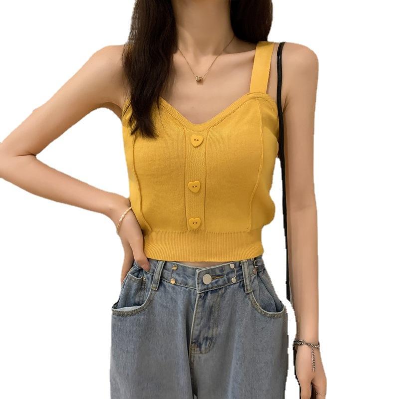 V-neck Small Vest Halter Women's Summer New Korean Version with Slim-fit Knit Bottom Top