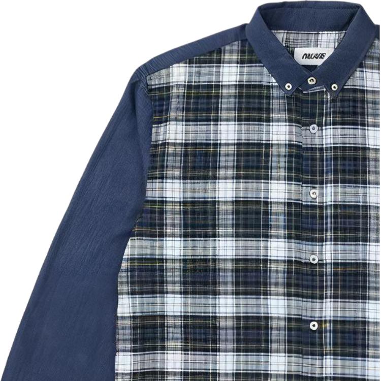 Palace Spring 2023 Plaid Turn-Down Collar Long Sleeve Shirt Unisex Tops Navy-Blue PLC23005