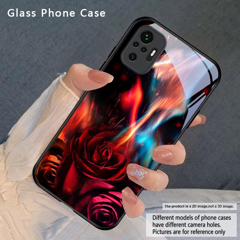Brillante Flammenrose Für Redmi Note 8 9 9S 12S 10 Pro 11 12 13 Pro+ 14 Pro K60 Ultra 13C 14C A3 12 13 Schwarze Glas-Handyhülle