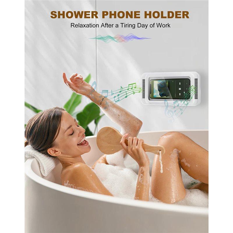 ABBP-For Shower Phone Holder With Speaker 480 Degree Rotation, Wall Mount For Waterproof For 4-7" Phones, Anti-Fog Case Included