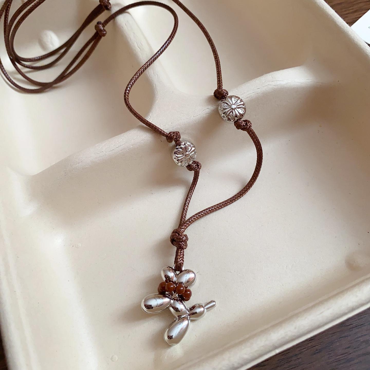 Ретро Персонализированная Длинная Восковая Веревка Щенячий Кулон Ожерелье Цепочка для Свитера Универсальное Ожерелье