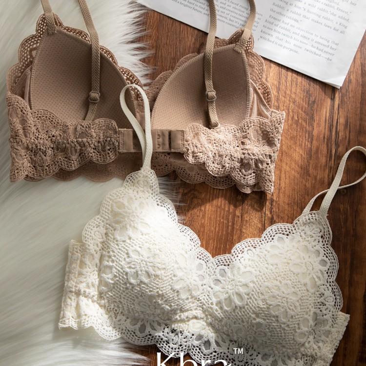 French soft lace bra for women's ultra-thin and sexy breast-proof sagging and seamless steel-rimmed back underwear