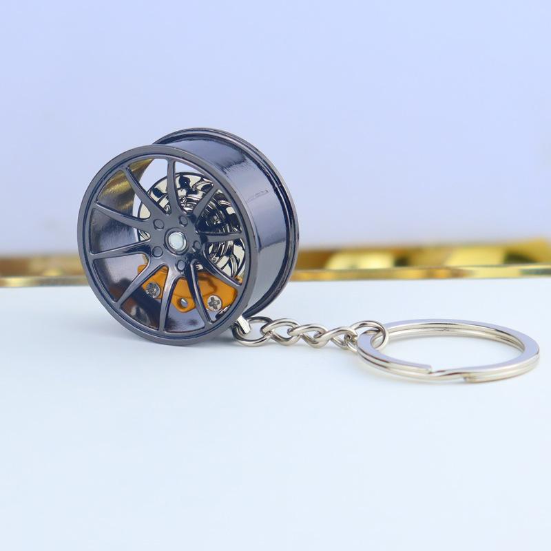 Wheel Hub Car Key Chain Fidget Toy Car Tire Brake Disc Keychain Gadget Keyring Bags Pendant 3D Alloy Model Gift Decor